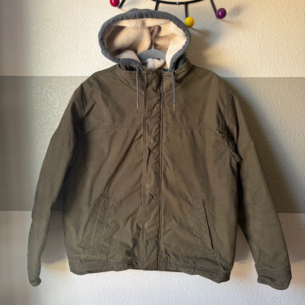 American Eagle Men's Large Flannel Sherpa Lined Hooded Workwear Jacket Green